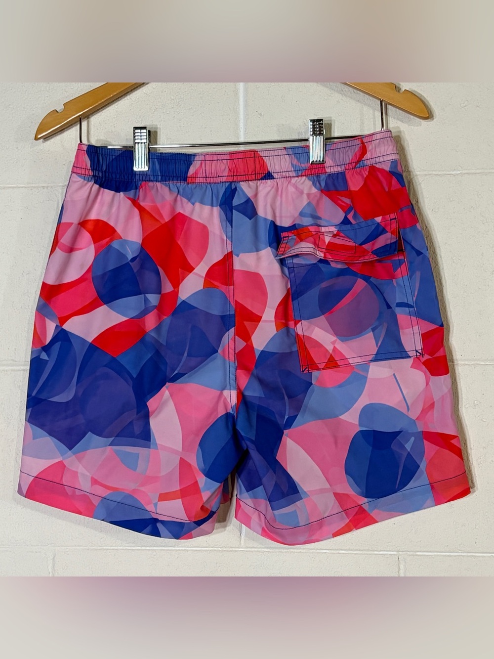 Psycho Bunny XS Men's Geometric Swim Shorts Pink Blue Red Drawstring Back Pocket - Picture 4 of 8